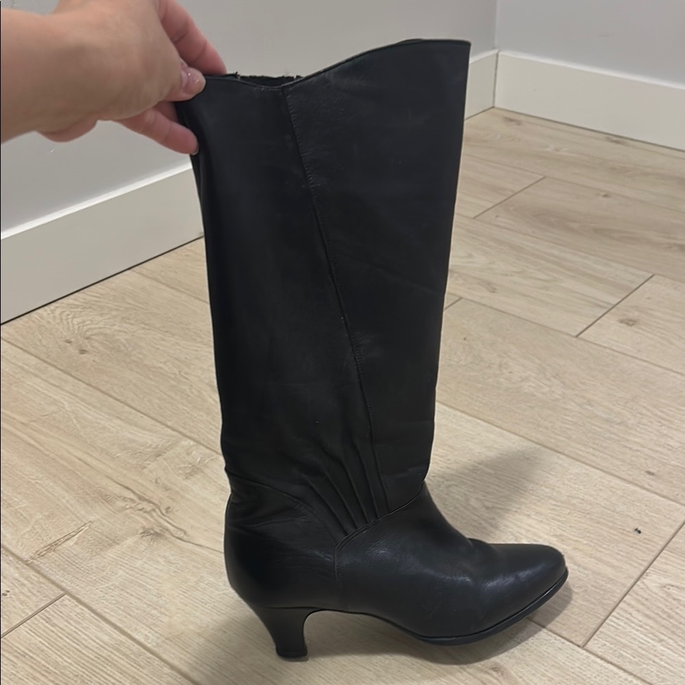 Black Heeled Boots with Tapered Heel and Rounded Toe